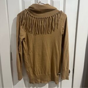 Michael Kors Camel Fringe Cowl Neck Sweater